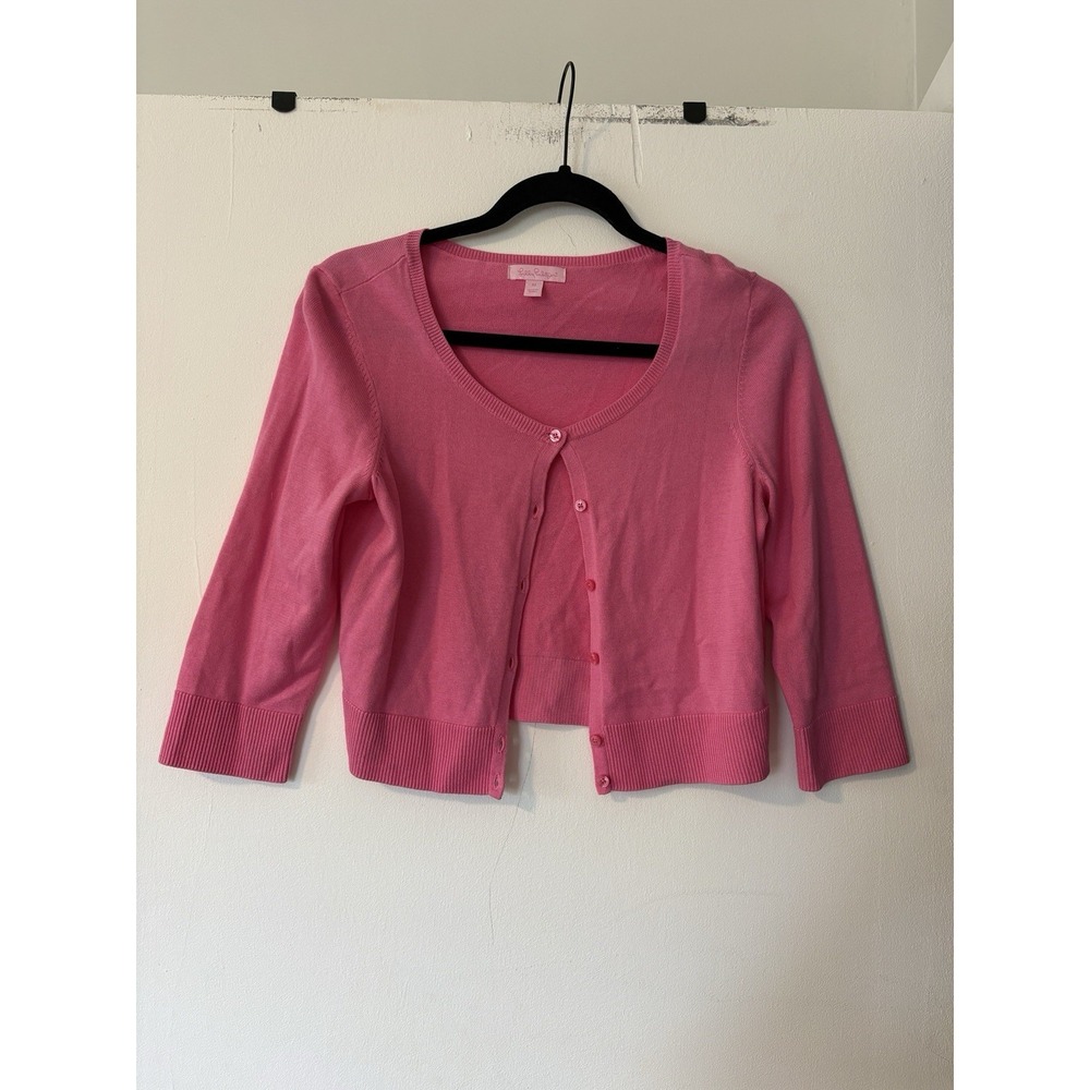 Lilly Pulitzer Pink Button Up Cardigan Sweater Medium Preppy Resort 3/4 Sleeve
